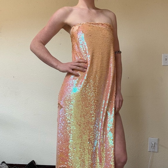 ISOLDA Brazil orange pink sequin strapless maxi dress - Picture 9 of 9